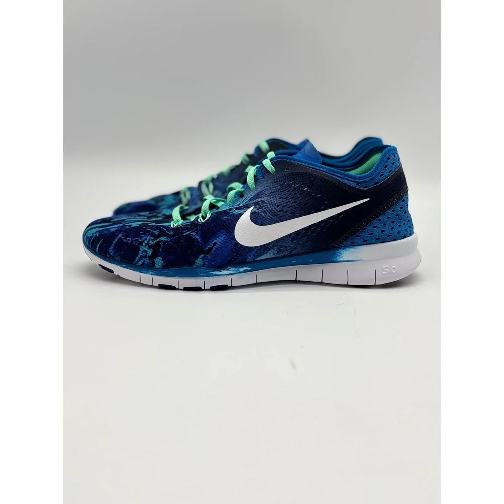 Nike Free TR Fit 5.0 Blue Teal Abstract Print Training Shoes 704695-403 Mens 9.5